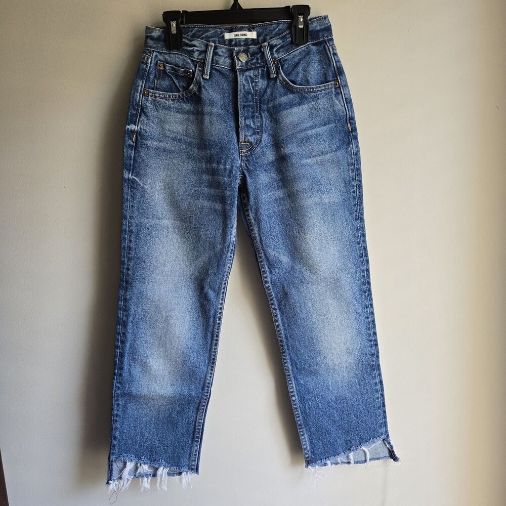 Grlfrnd Size 23 Helena Ankle Jeans Raw Hem Mid Rise Straight Button Fly Crop